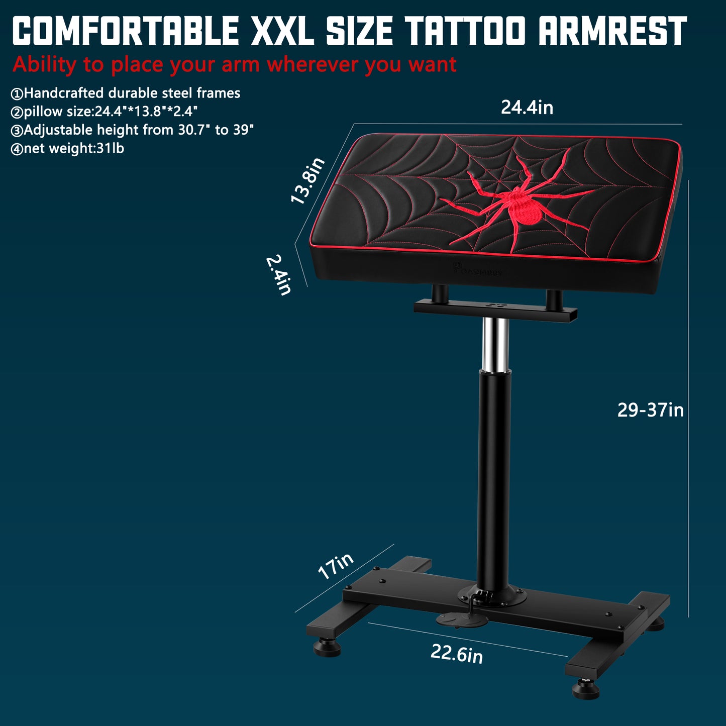 POARMEEY XXL Tattoo ArmRest Adjustable Height by Hydraulic Device(TAH1003)