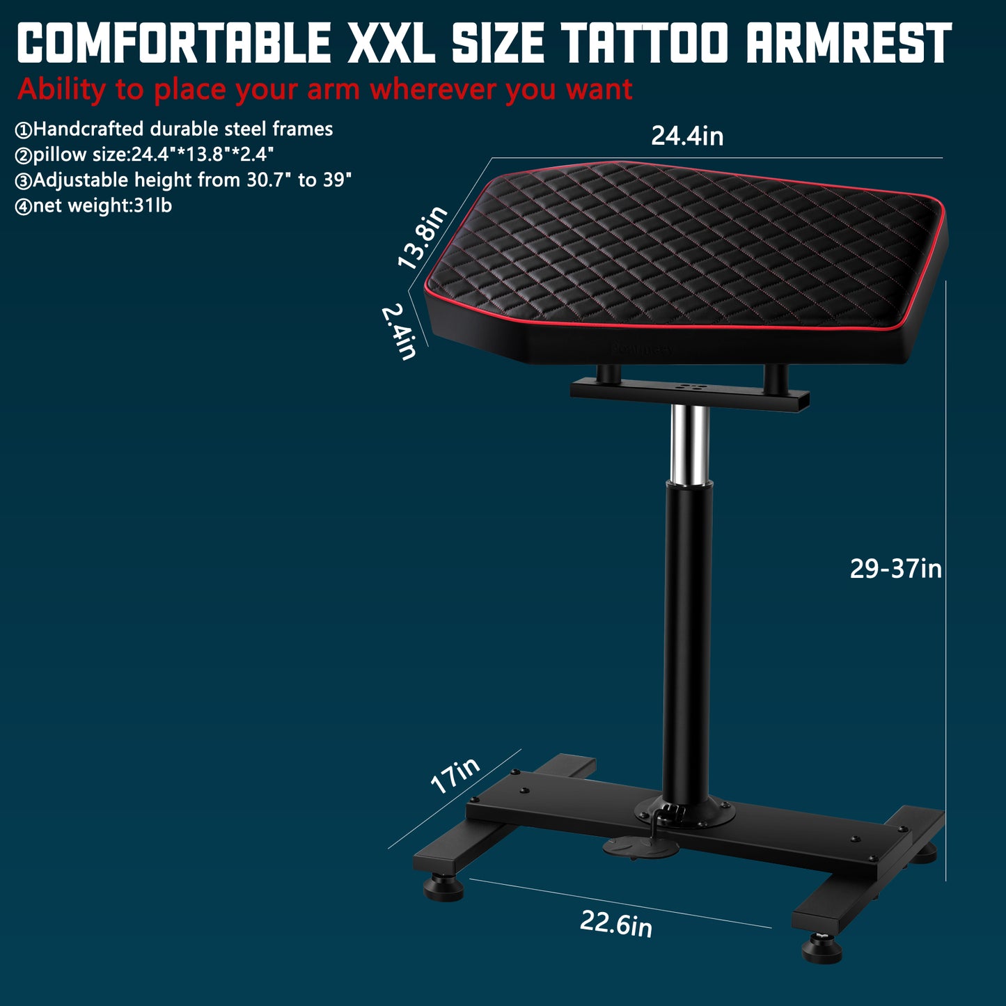 POARMEEY Tattoo Arm Rest XXL Size Adjustable Height by Hydraulic Device(TAH1004)